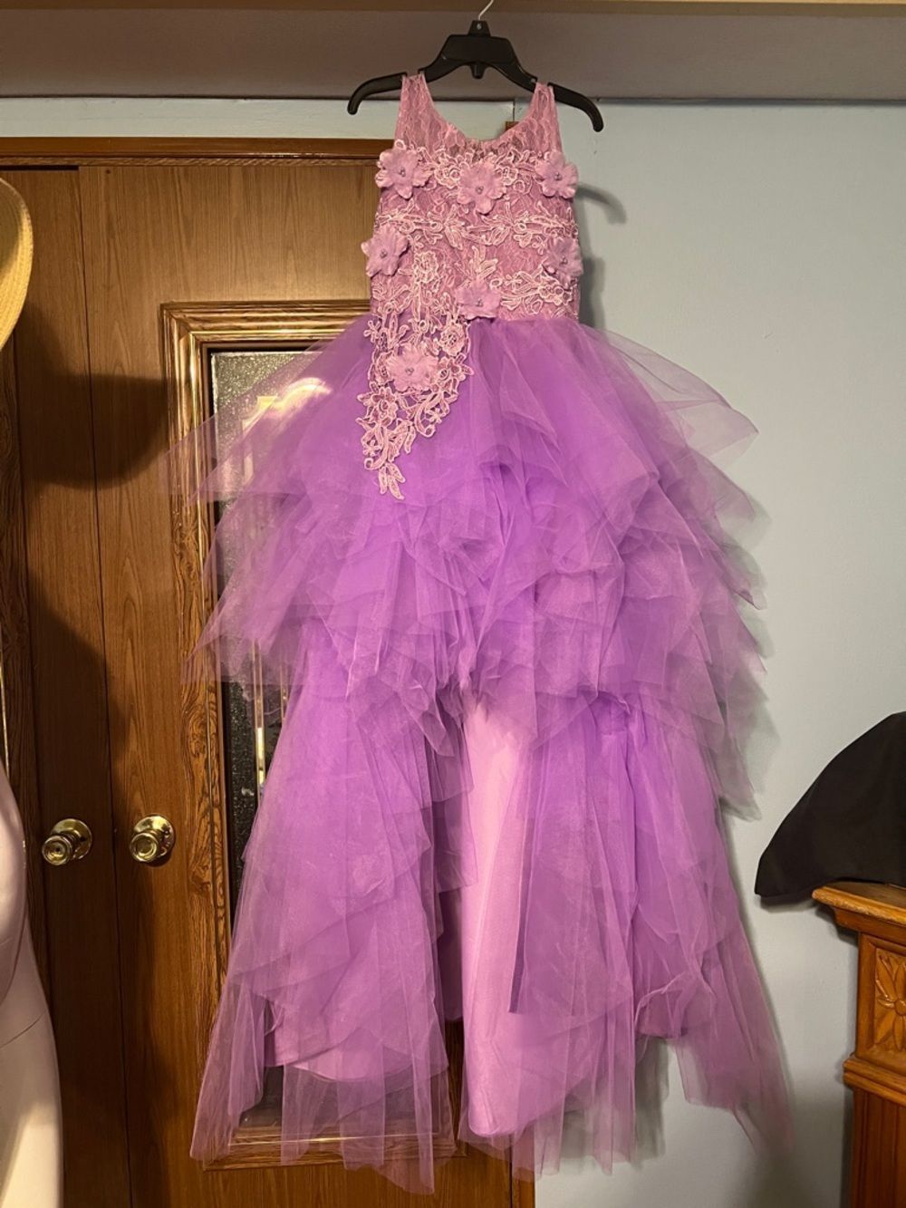 Elegant Purple Flower Appliqué Tulle Kids Dress